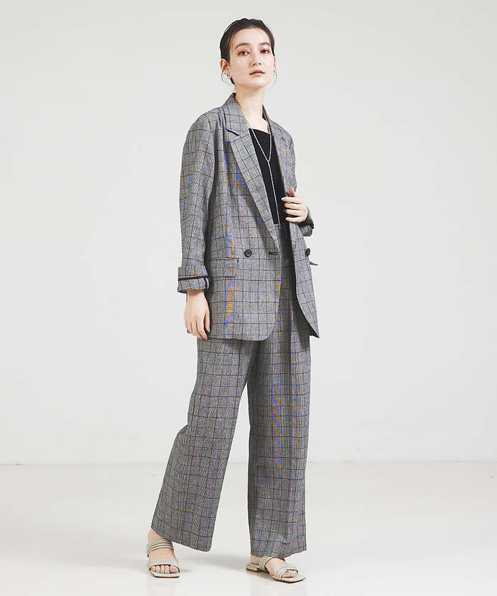 【美品✨】 シップス ジャケット リネン グレンチェック サイドベンツ 48 カリテ qualite 【セットアップ対応】リネングレンチェック