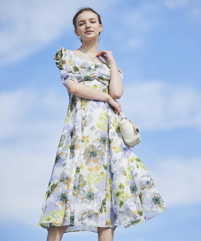 セール 60%OFF】ファンシーフラワーバストギャザーワンピース セール 60%OFF】ファンシーフラワーバストギャザーワンピース