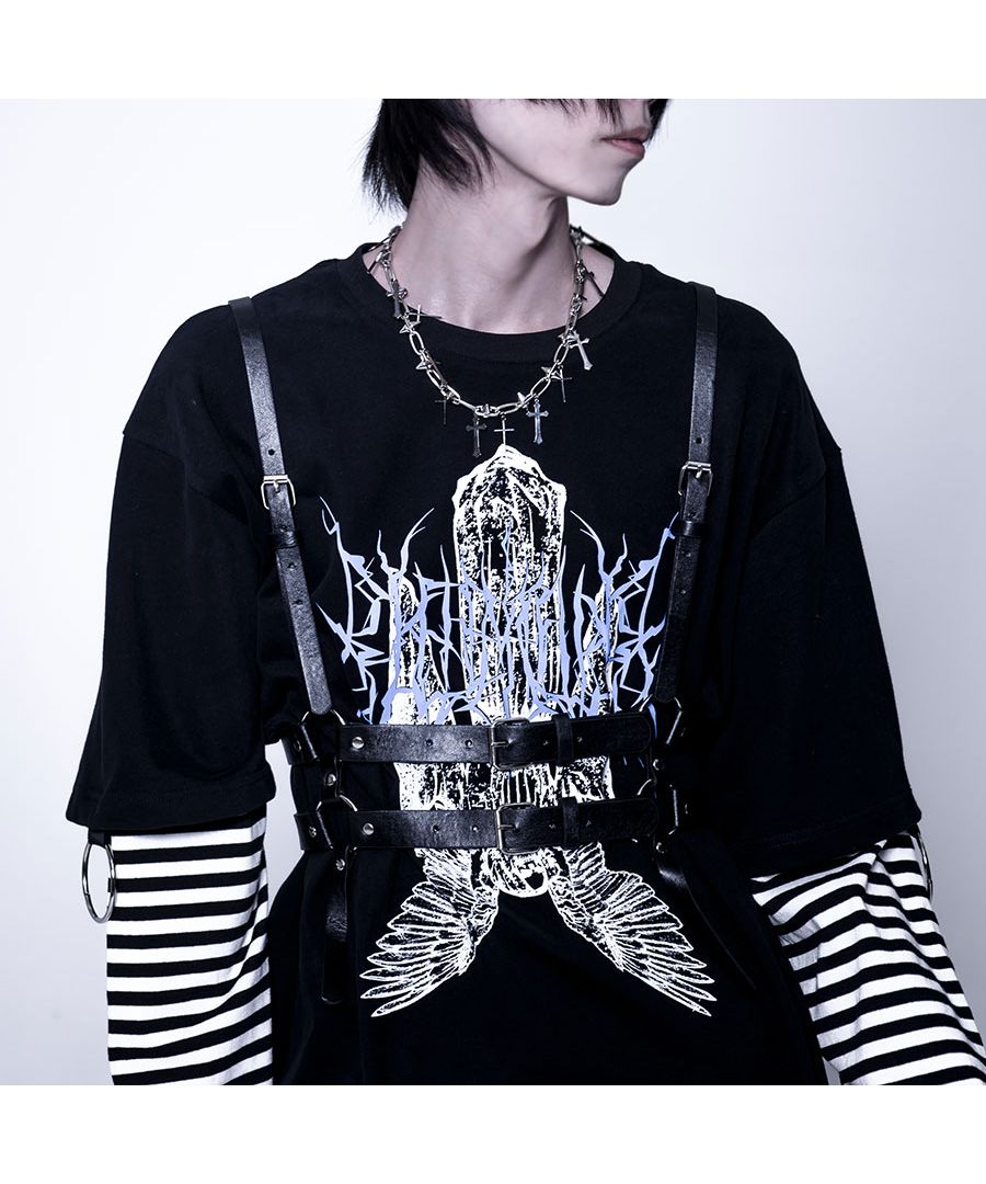 ［O3］サスペンダー ハーネス ルーズシャツ ブラック 韓国 A SALON adam et rope' ブラウス シャツ コットンワッシャーローン