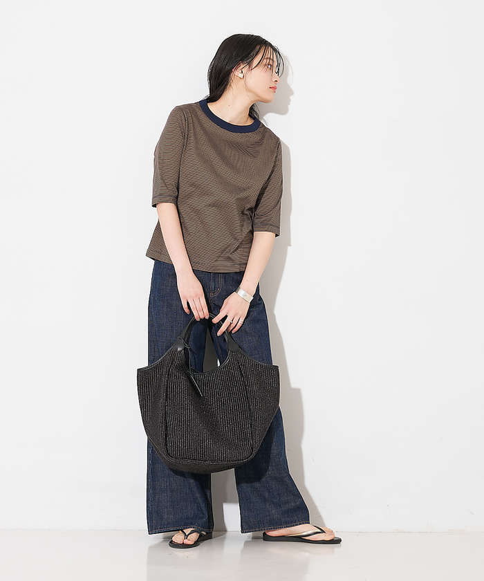 【美品】MARCO MASI　カゴトート　ラフィア×レザー　ホワイト　メッシュ 美品】MARCO MASI カゴトート ラフィア×レザー ホワイト