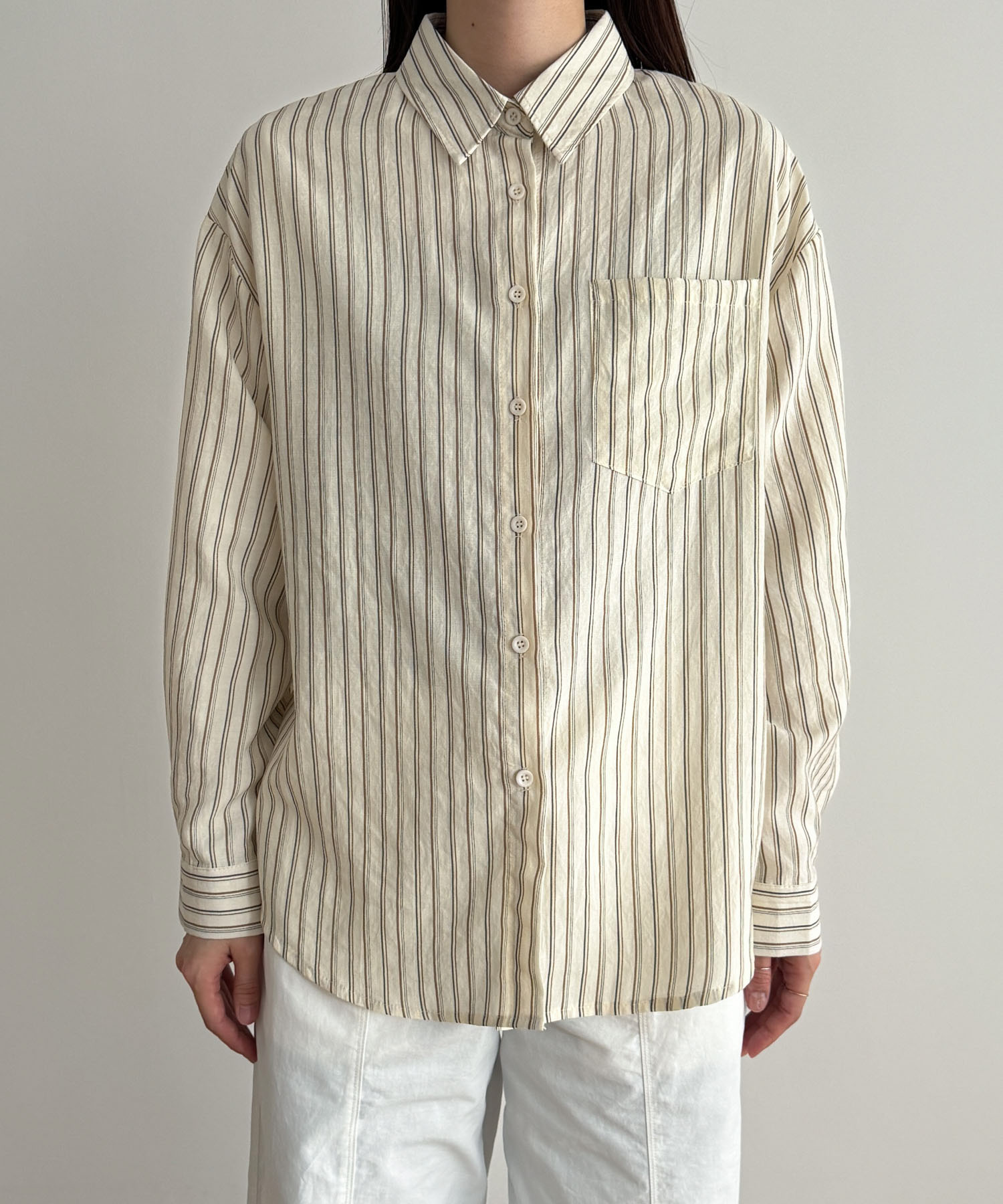 【美品】CANAL JEAN El mar(エルマール)ストライプシャツ クーポン】キャナルジーン CANAL JEAN El mar(エルマール