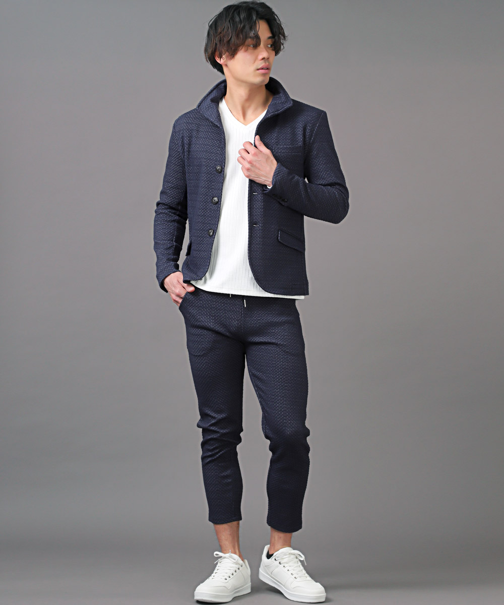 極美品 T-JACKET L リネン 総柄 アンコンテーラードジャケット グレー 金ボタン リネン ライク ブレザー サマージャケット（テーラード