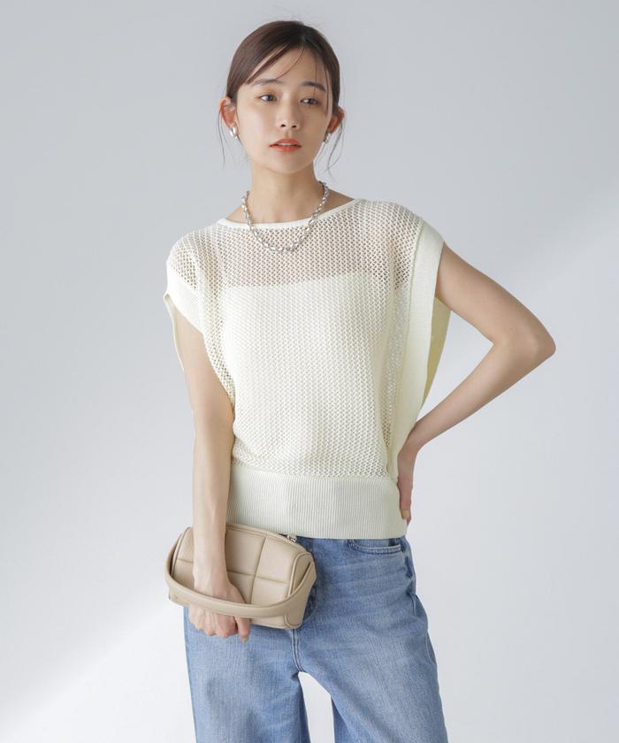ナノユニバース メッシュ編みフレンチスリーブニット 有村架純