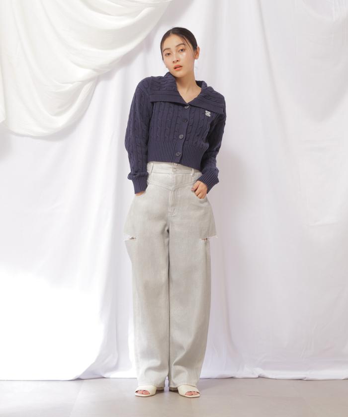 セール 30%OFF】コットンブレンドケーブルニット ボタン