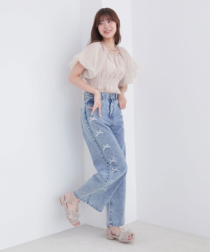 MAJESTIC LEGON｜リボンビジューデニムパンツ | Rakuten Fashion