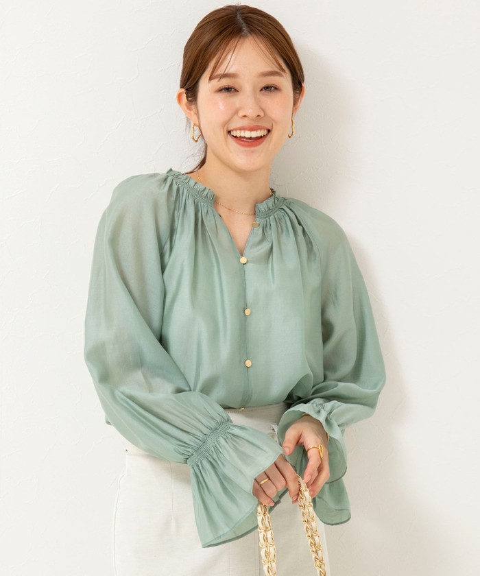 NOLLEY'S ノーリーズ ソフトオーガンジー2WAYシャーリングブラウス セール 30%OFF】ソフトオーガンジー2WAYシャーリングブラウス