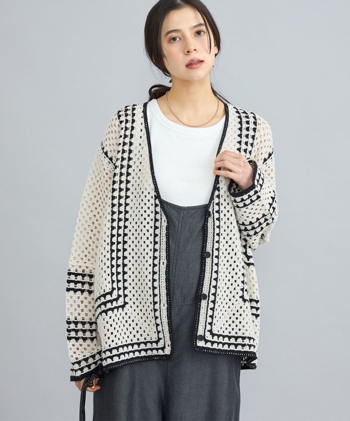 セール32%OFF】クロシェ編みVネックカーディガン(506009175