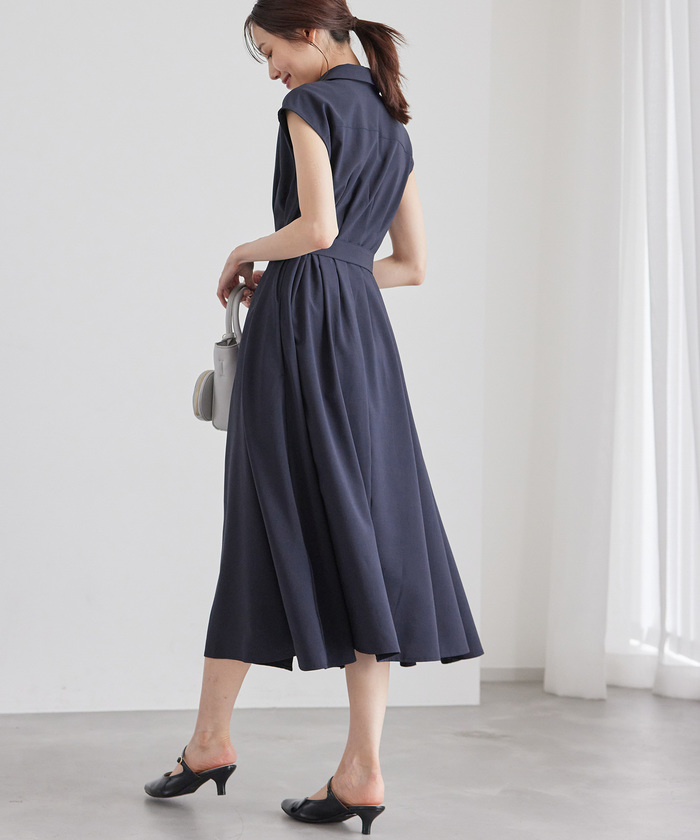 ロペピクニック　シャツコンシャスフレンチスリーブワンピース　ネイビー　L セール 30%OFF】【3サイズ展開】シャツコンシャスフレンチ