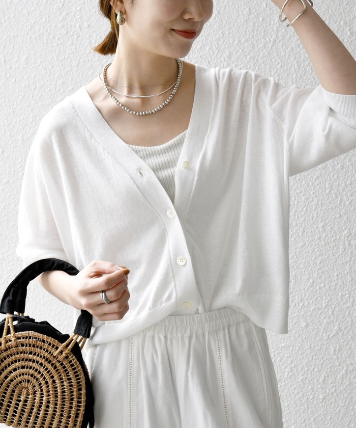SHIPS for women / シップスウィメン SHIPS any:〈手洗い可能〉リネン ミックス Vネック ショート シアー カーディガン SHIPS any:〈手洗い可能〉リネン ミックス Vネック ショート