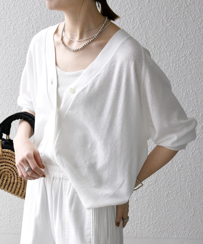 SHIPS for women / シップスウィメン SHIPS any:〈手洗い可能〉リネン ミックス Vネック ショート シアー カーディガン SHIPS any:〈手洗い可能〉リネン ミックス Vネック ショート