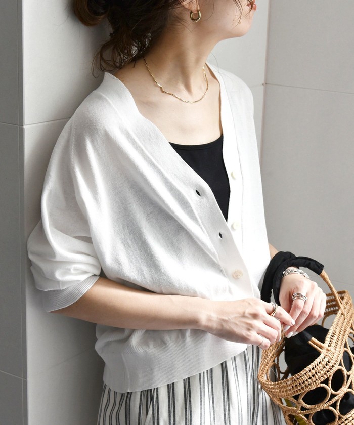 SHIPS for women / シップスウィメン SHIPS any:〈手洗い可能〉リネン ミックス Vネック ショート シアー カーディガン SHIPS any:〈手洗い可能〉リネン ミックス Vネック ショート