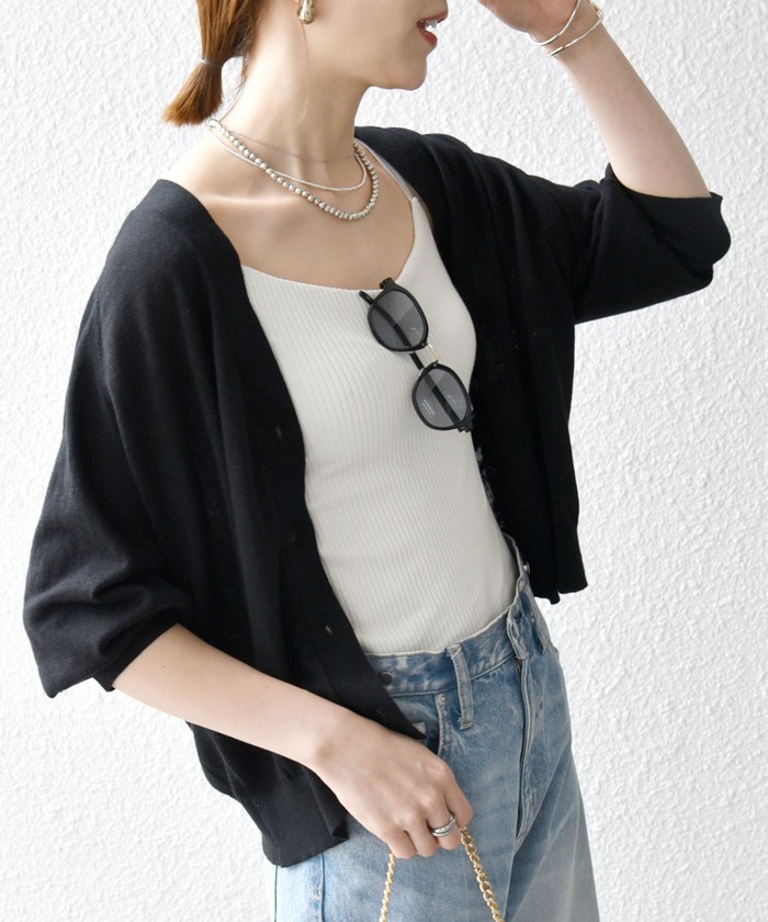 SHIPS for women / シップスウィメン SHIPS any:〈手洗い可能〉リネン ミックス Vネック ショート シアー カーディガン SHIPS any:〈手洗い可能〉リネン ミックス Vネック ショート