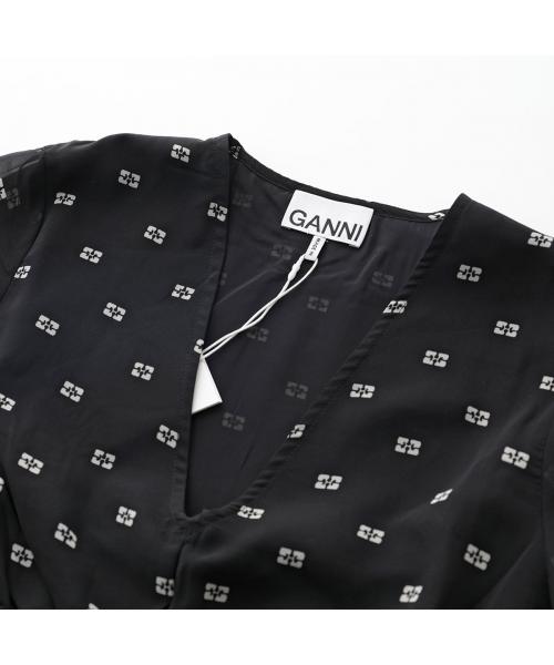 ガニー GANNI GANNI ブラウス Pleated Georgette Vーneck