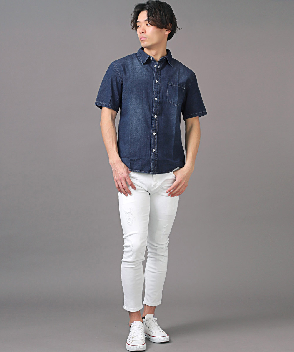 【NEW限定品】 ラグスタイル LUXSTYLE メンズ 半袖デニムシャツ/半袖シャツ ジャケット・アウター