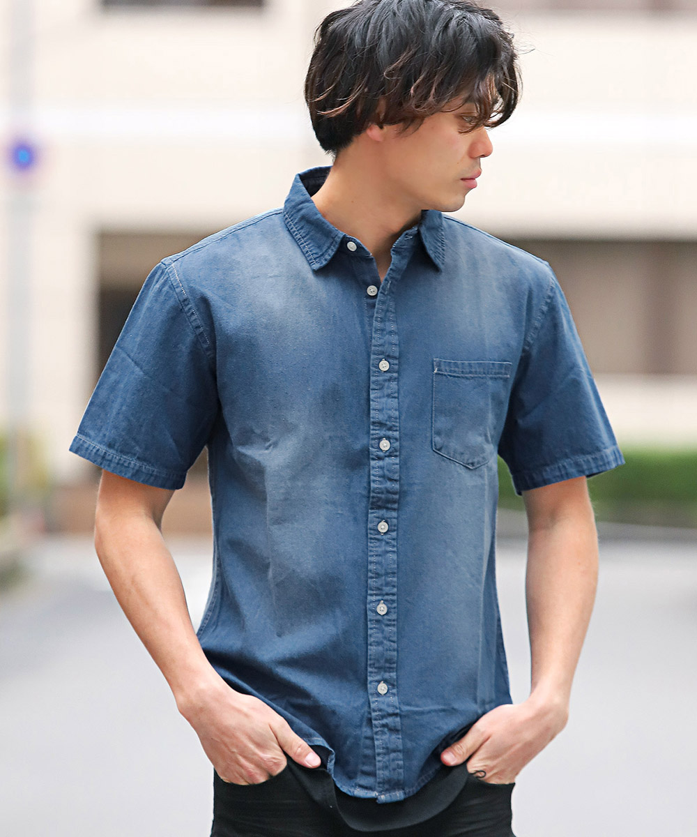ラグスタイル LUXSTYLE 半袖デニムシャツ/半袖シャツ メンズ