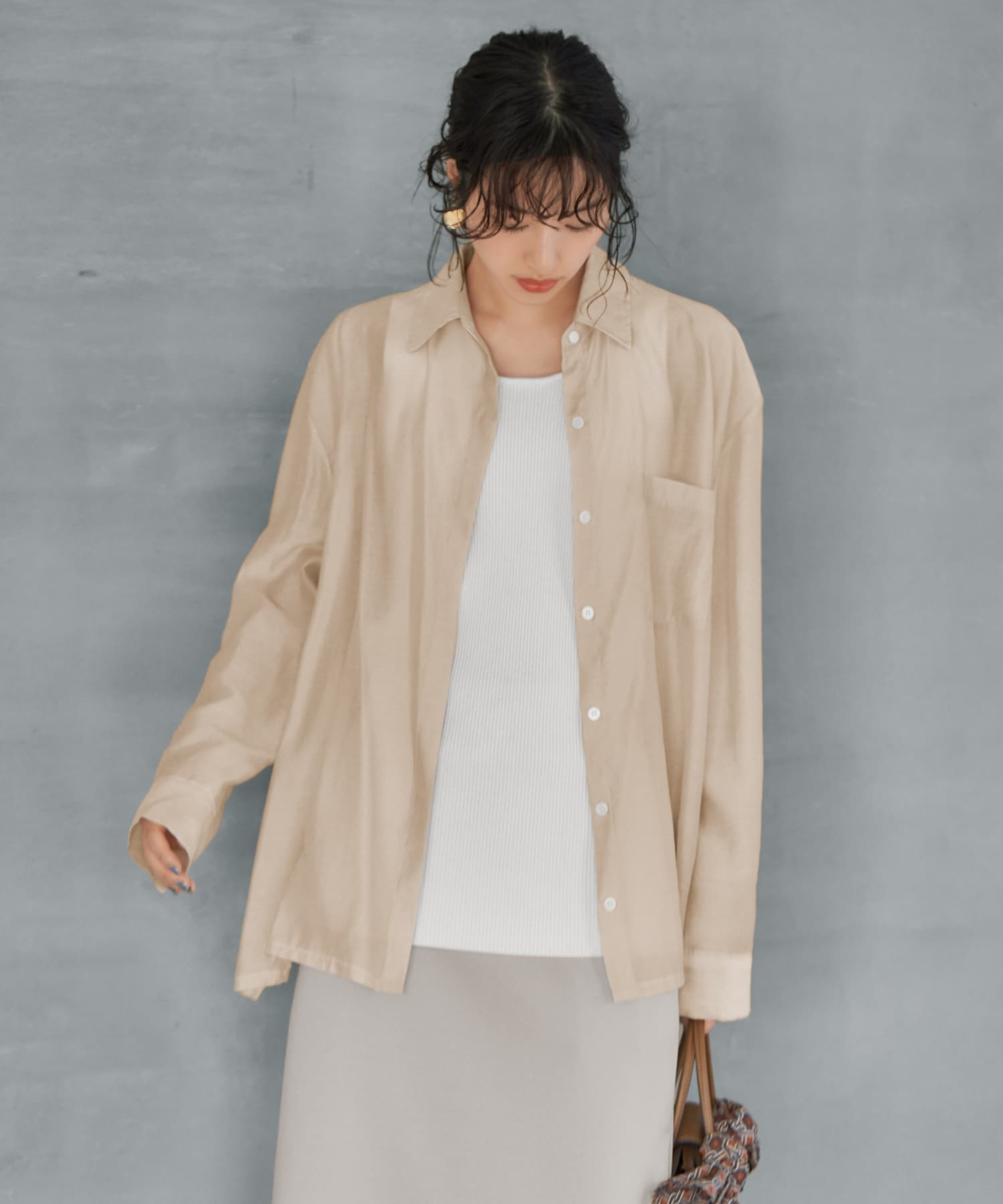 DEPAREILLE シルク混シャツ スタイルデリ STYLE DELI 【LUXE】シルク混シアーシャツ