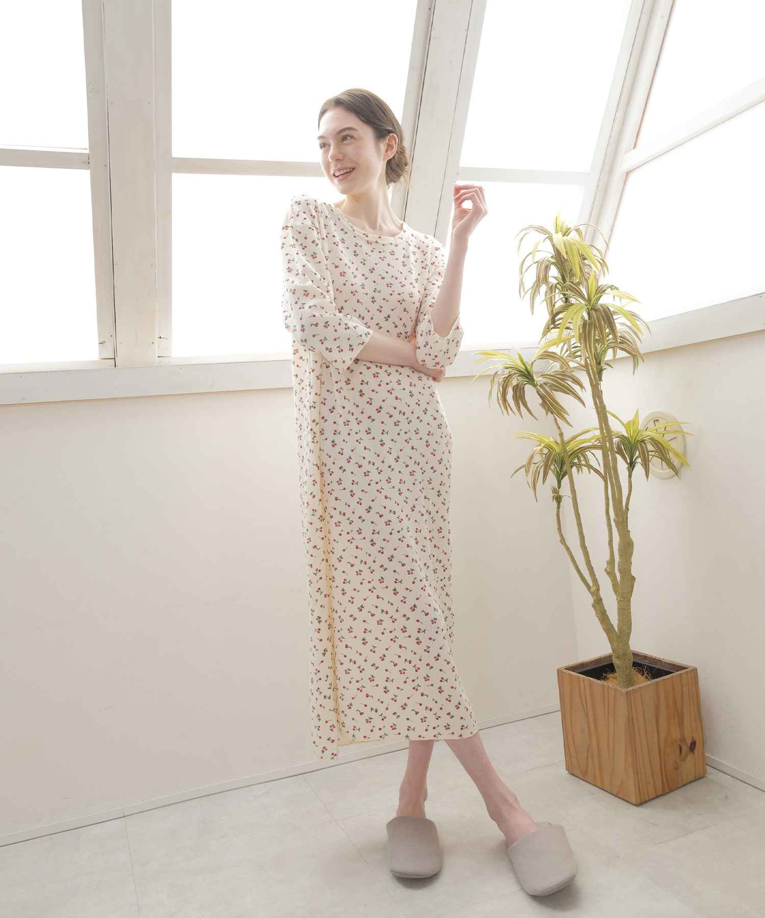 ディノス　D'LINGE コットン　ルームウェアワンピース　ワンマイル LINEN＆BASIC/リネン＆ベーシック】リネン100％のルームウェア