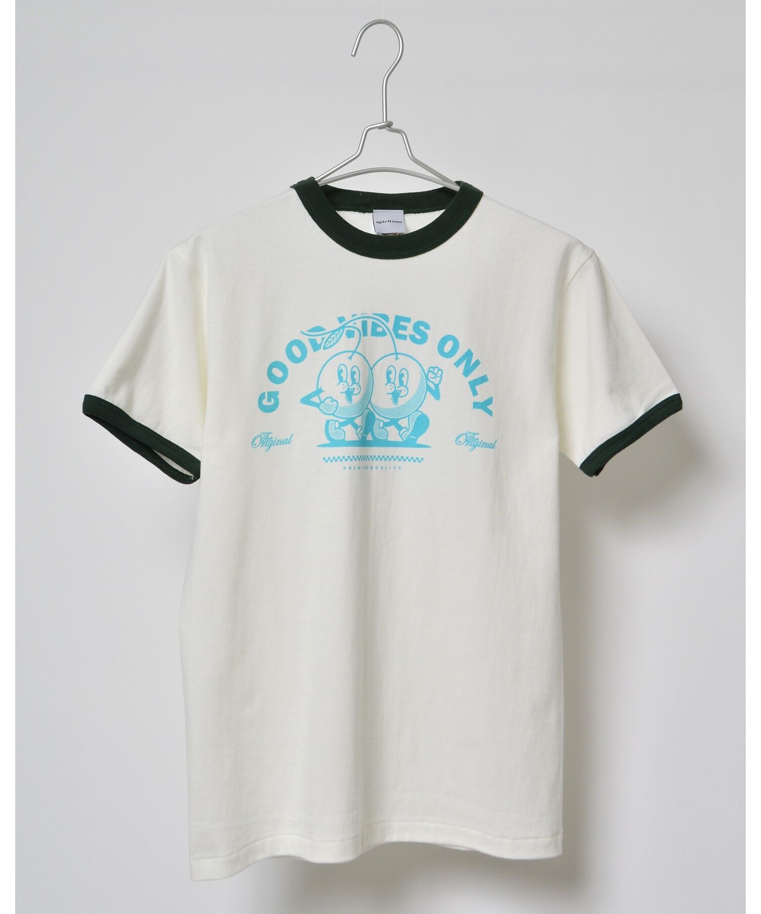 スピリトーゾ Spiritoso さくらんぼプリント リンガーTシャツ