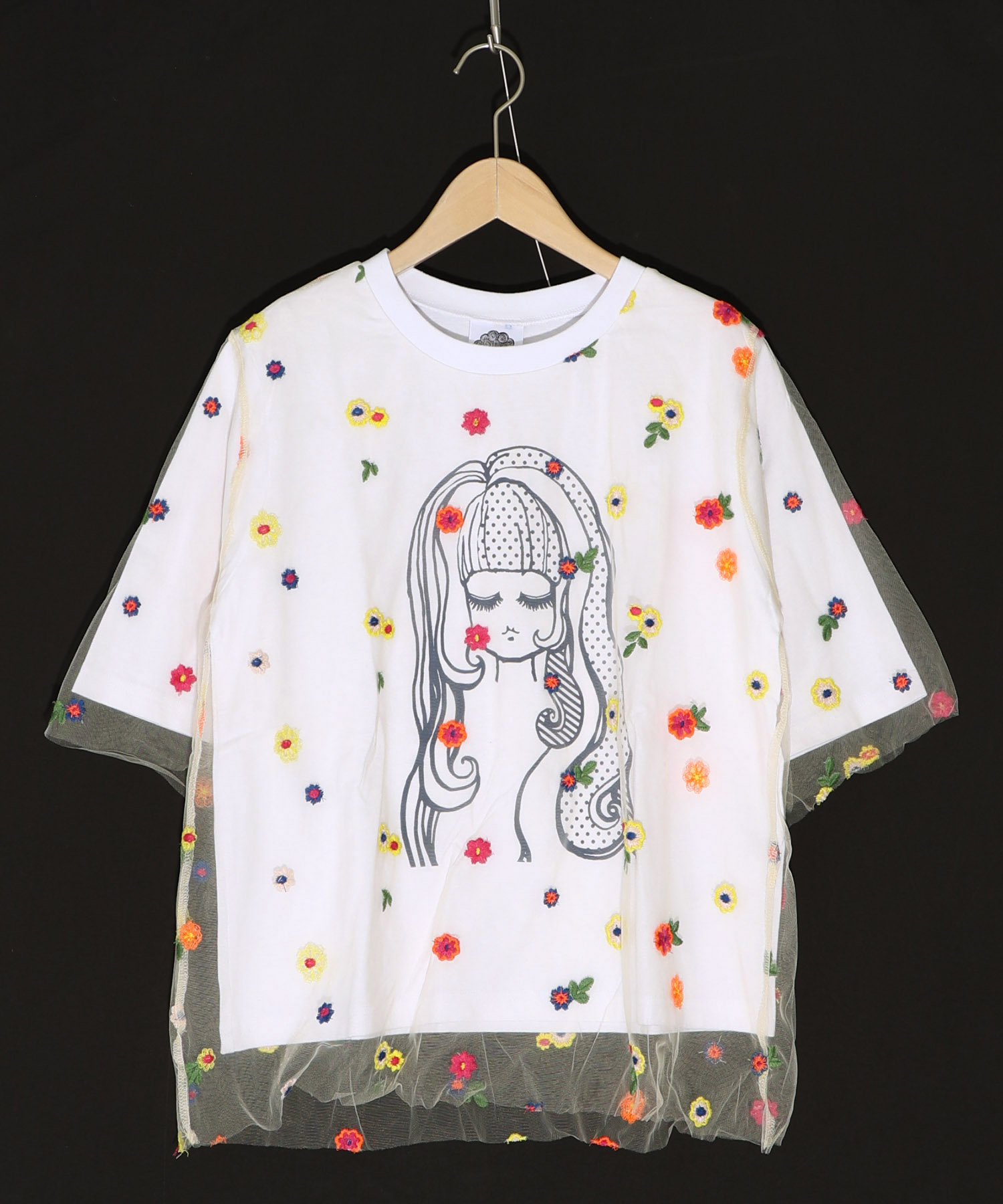 セール】スカラー ScoLar 花刺繍チュール重ね 女の子プリントT
