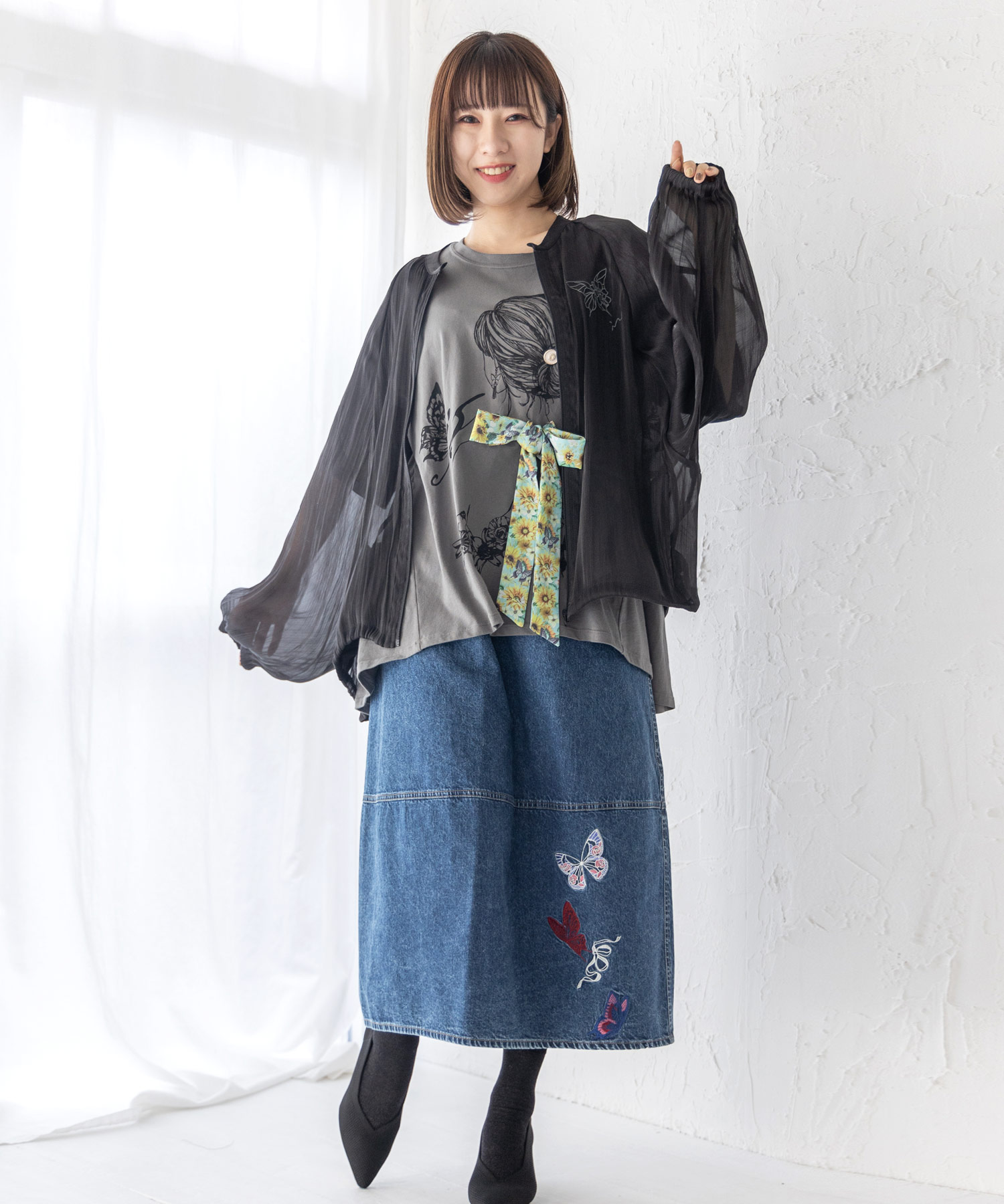 セール 60%OFF】スカラー ScoLar 蝶花刺繍 シャイニングシフォン