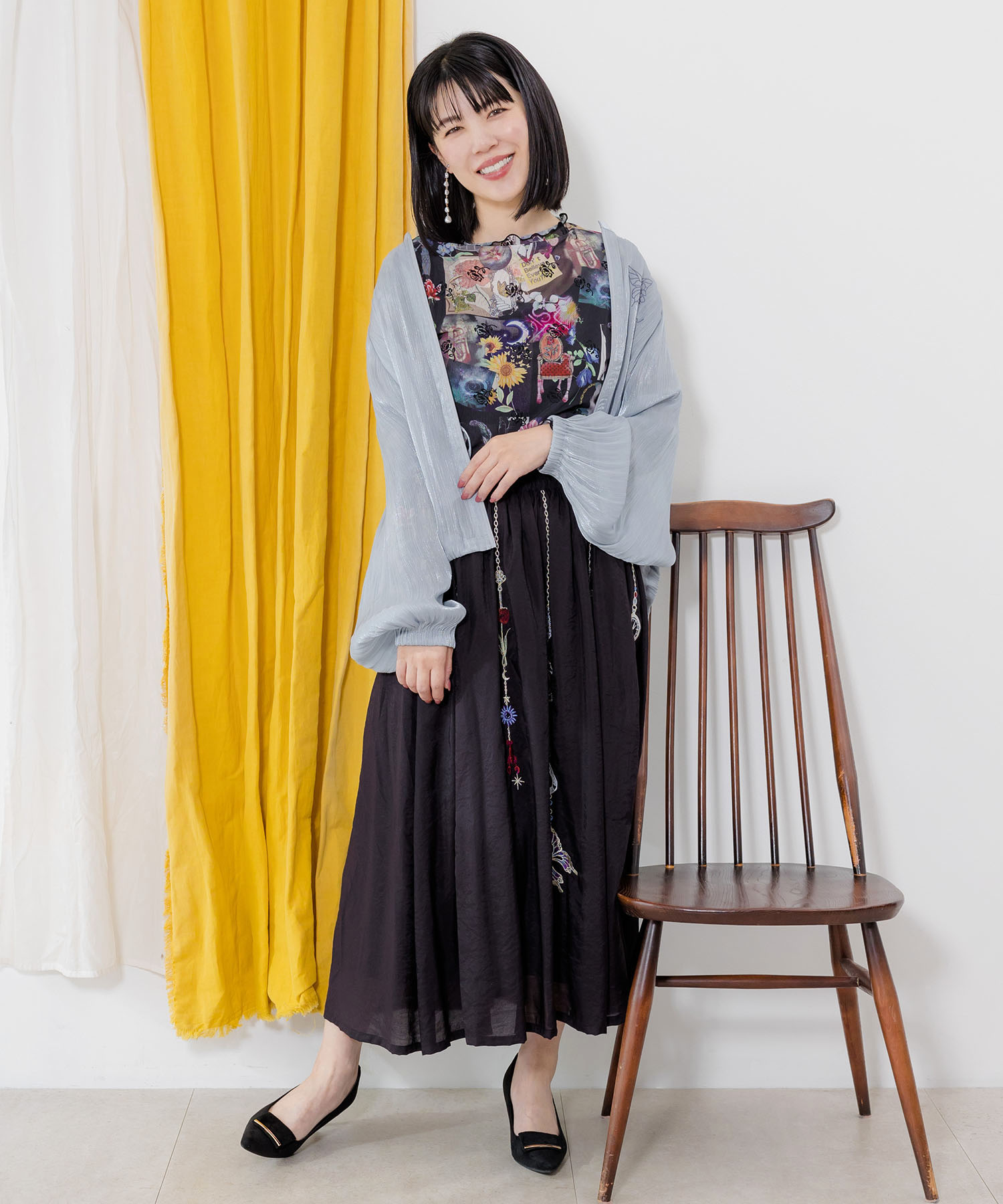 スカラー ScoLar 蝶花刺繍 シャイニングシフォンシアーブルゾン
