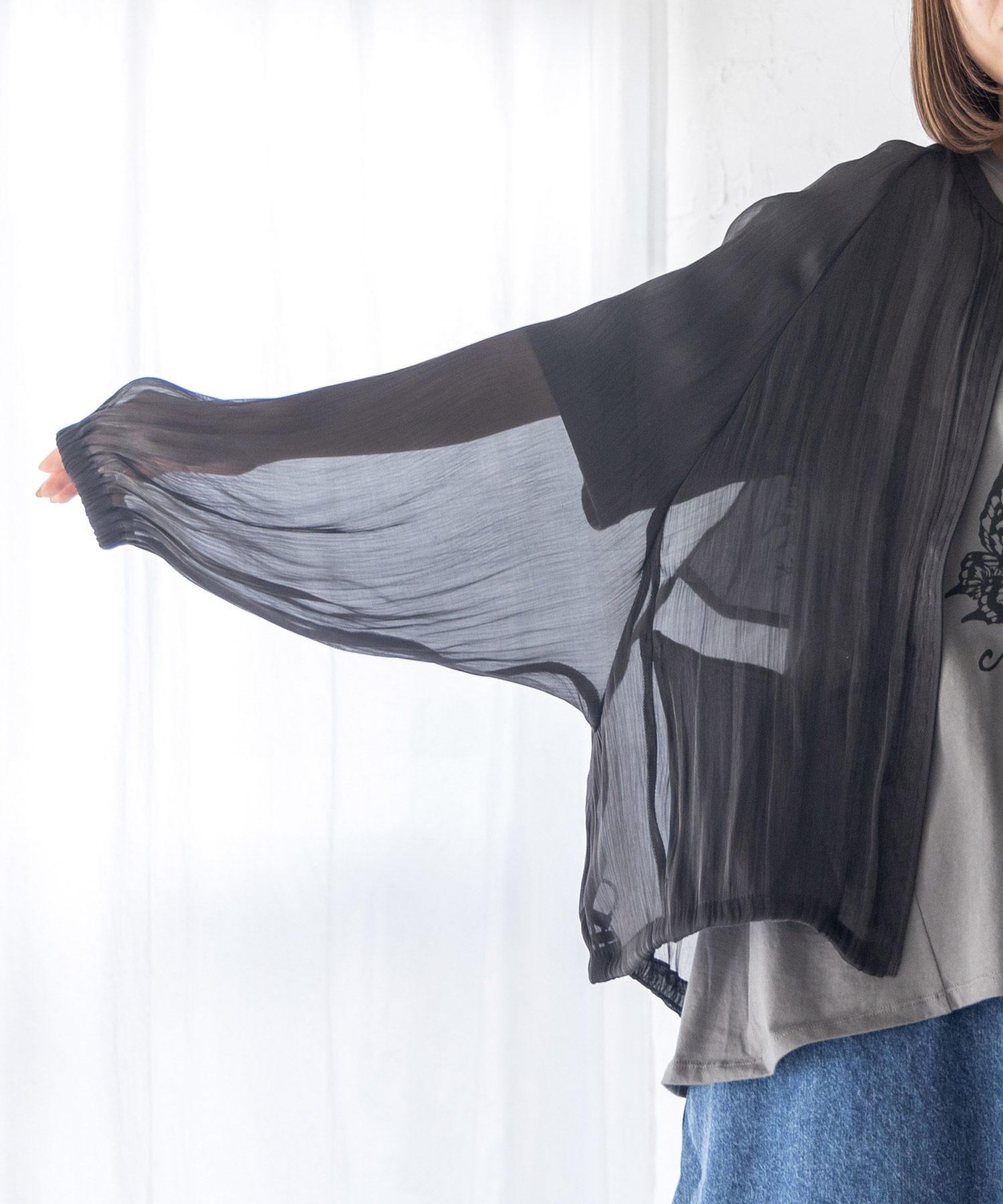 is ScoLar 蝶花刺繍 シャイニングシフォン シアーブルゾン
