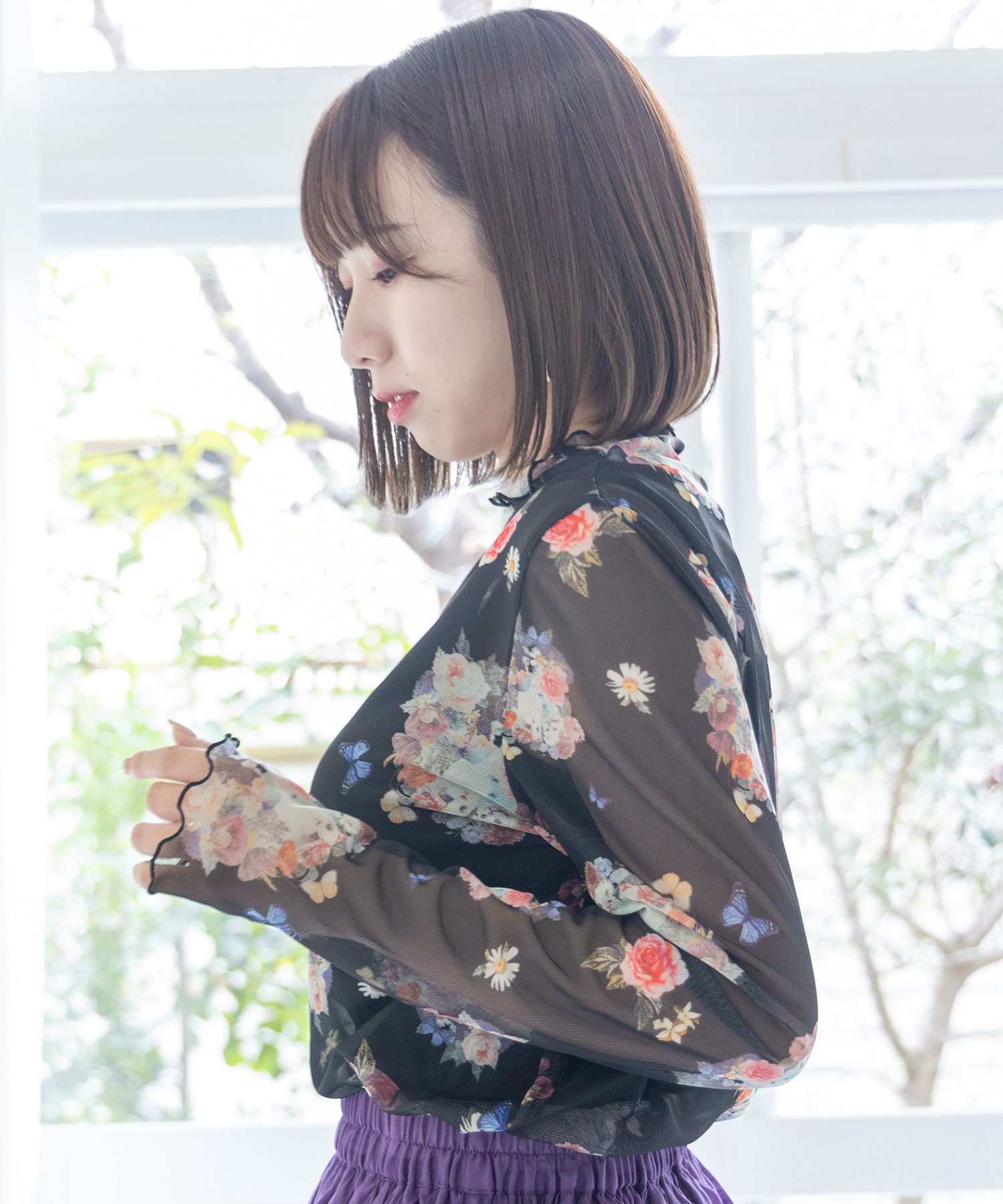スカラー ScoLar ネコ花蝶柄 3柄展開ソフトチュールインナーT