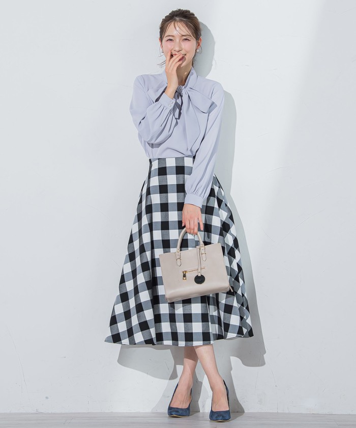 クイーンズコート☆黒白チェック フレアスカート セール 50%OFF】クイーンズコート QUEENS COURT ギンガム