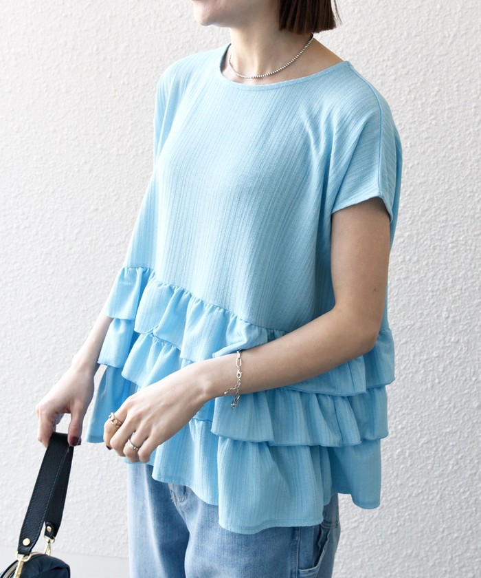 シャイニーシアーリブペプラムフリルTEE SHIPS any セール 30%OFF】SHIPS any:〈手洗い可能〉シャイニー シアー