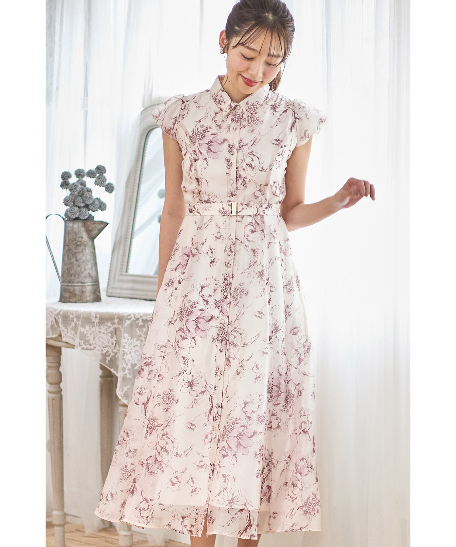 極美品*アクアスキュータム ロングワンピース シャツ ベルト 花