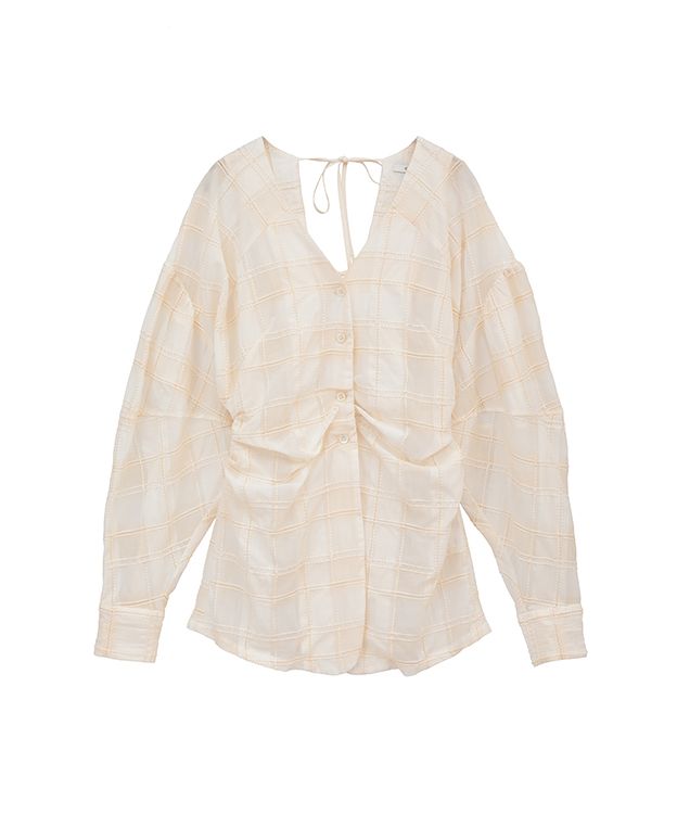 トップス CLANE SHEER CHECK TUCK WAIST BLOUSE セール】SHEER CHECK TUCK WAIST BLOUSE(505952962) | クラネ