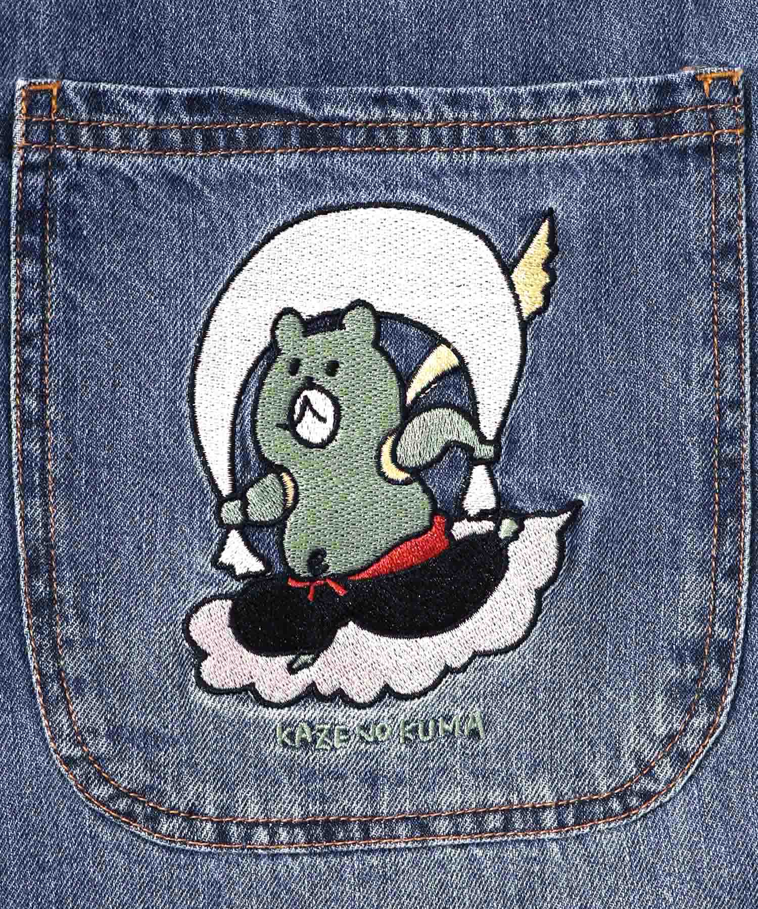 スカラー ScoLar 電気うさぎと風のクマ刺繍 デニムorツイル