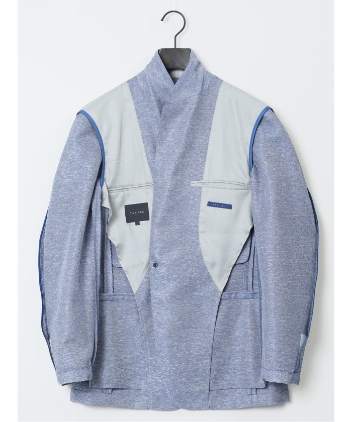 セール】TechLinen スリムフィット 2ボタンジャケット 青 セール】TechLinen スリムフィット 2ボタンジャケット 青