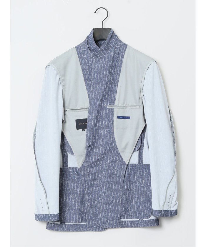 TechDenim スリムフィット 2ボタンジャケット ストライプ青