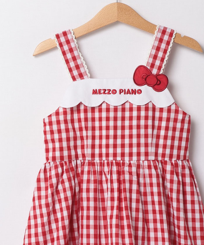 レア　メゾピアノピンクオーバーオール白ブラウスまとめセット セール】メゾピアノ mezzo piano 【Hello Kitty 50th】ギンガム