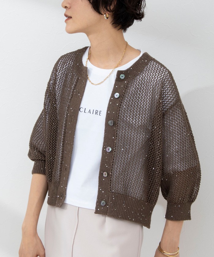 セール 20%OFF】《手洗い可能》スパンコールメッシュ5分袖