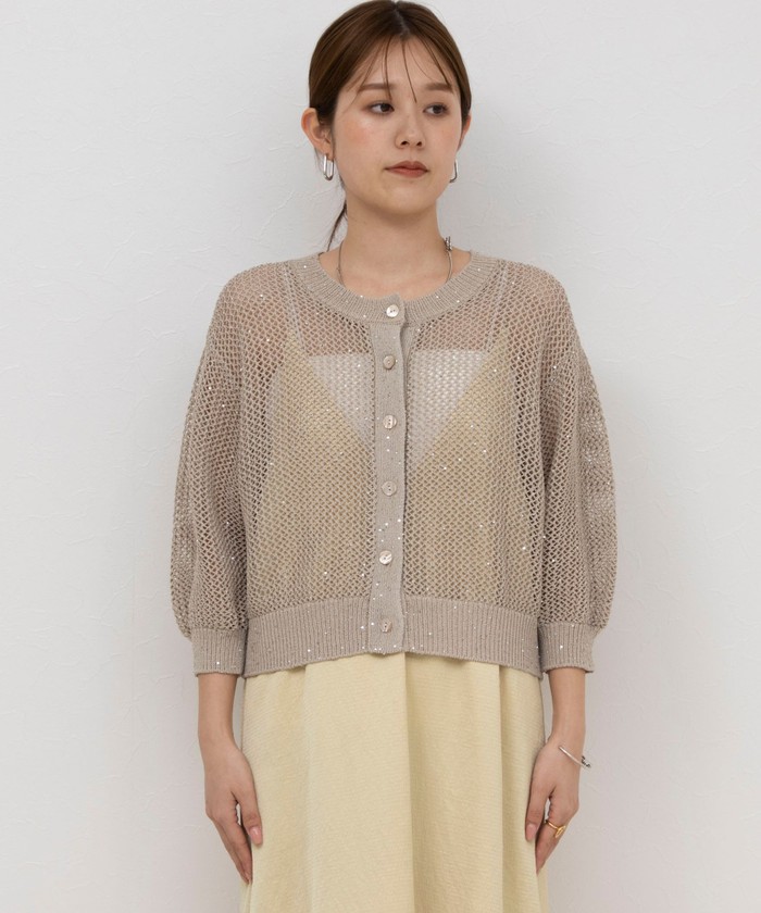 セール 20%OFF】《手洗い可能》スパンコールメッシュ5分袖