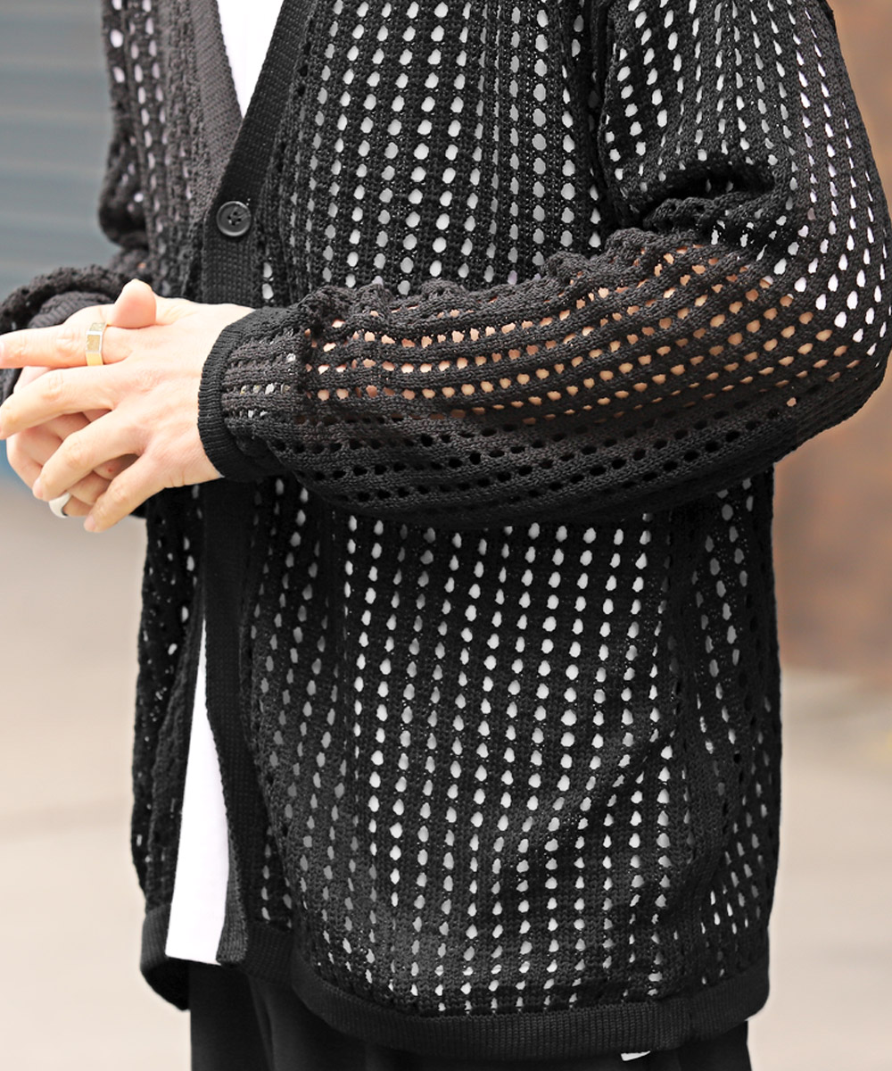 （Lサイズ）Good On ピグメントダイ（P-ブラック） カーディガン セール10%OFF】ラグスタイル LUXSTYLE 7Gメッシュ編みオーバー