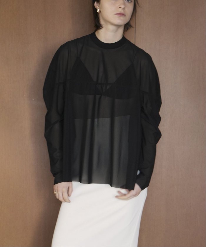 CLANE/クラネ】SHEER MESH CURVE SLEEVE TOPS：シャツ(506042565 ...