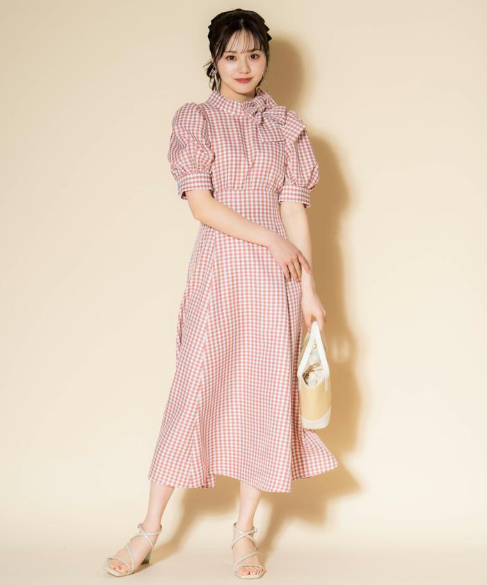 【気質アップ】 セール 30%OFF】サイドリボンギンガムチェックワンピース ワンピース