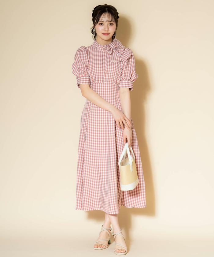セール 30%OFF】サイドリボンギンガムチェックワンピース セール 30%OFF】サイドリボンギンガムチェックワンピース