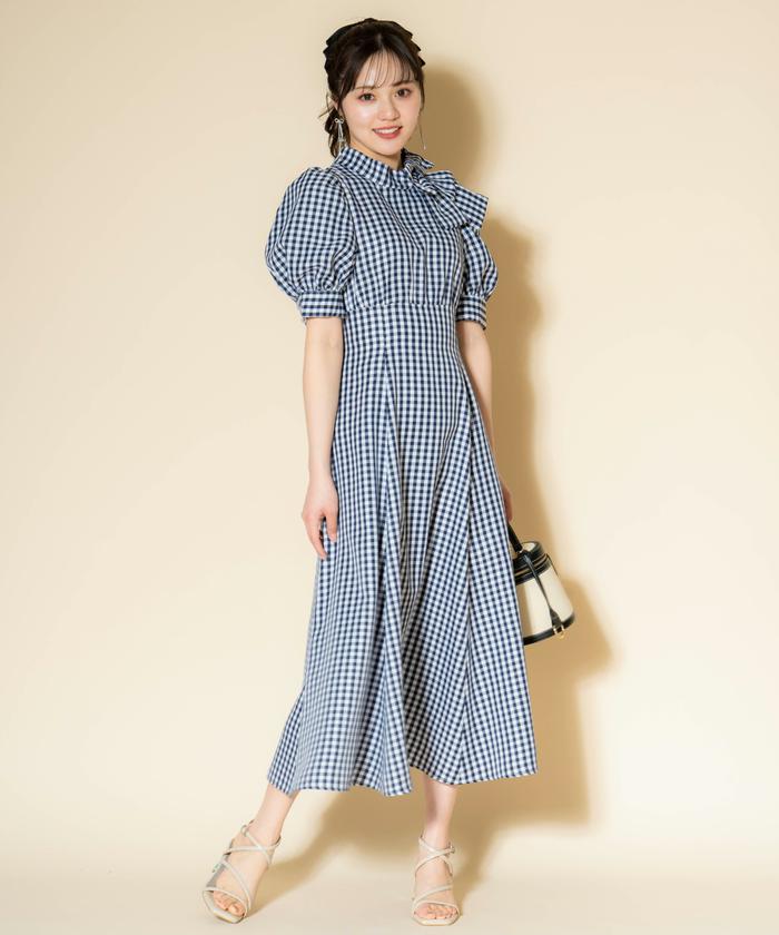 セール 40%OFF】サイドネックリボンチェックワンピース