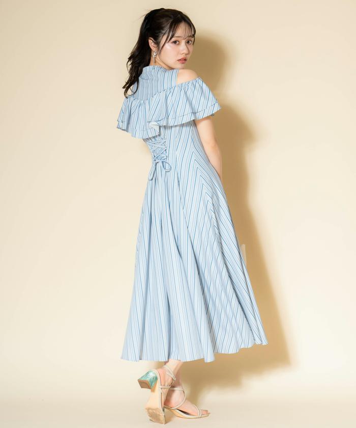 美品●Milly●ミリー●総柄●ひざ丈ワンピース●フリル●シルク100％●マルチ セール 40%OFF】マルチストライプフリルワンピース(506048528