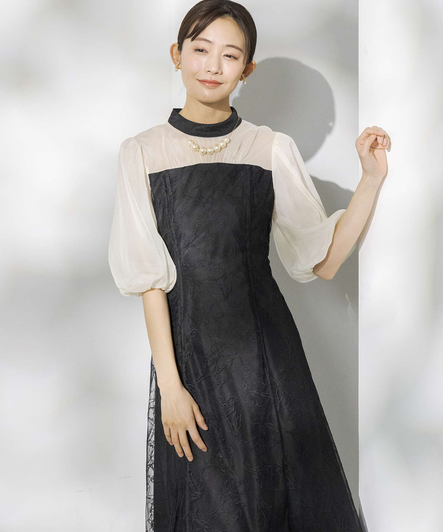 最新エルメス formformaオリジナル》シアーパフスリーブ 花柄刺繍ドレス/結婚 スーツ・フォーマル・ドレス