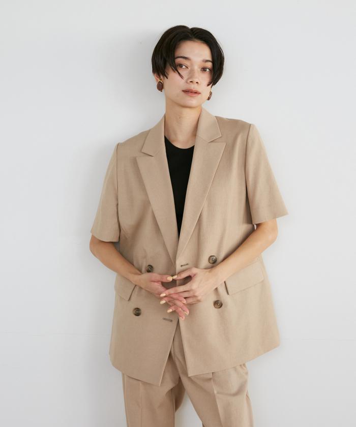 INED 綿麻オックス半袖ジャケット