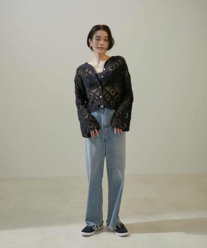 Ermanno Scervino レースフロントカーディガン グレー美品 セール】スパンコールメッシュニットカーディガン（カーディガン