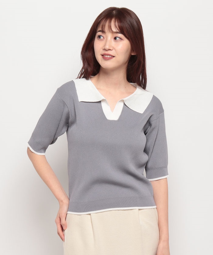 麻風ポロニット サマーニット 夏 トップス プルオーバー