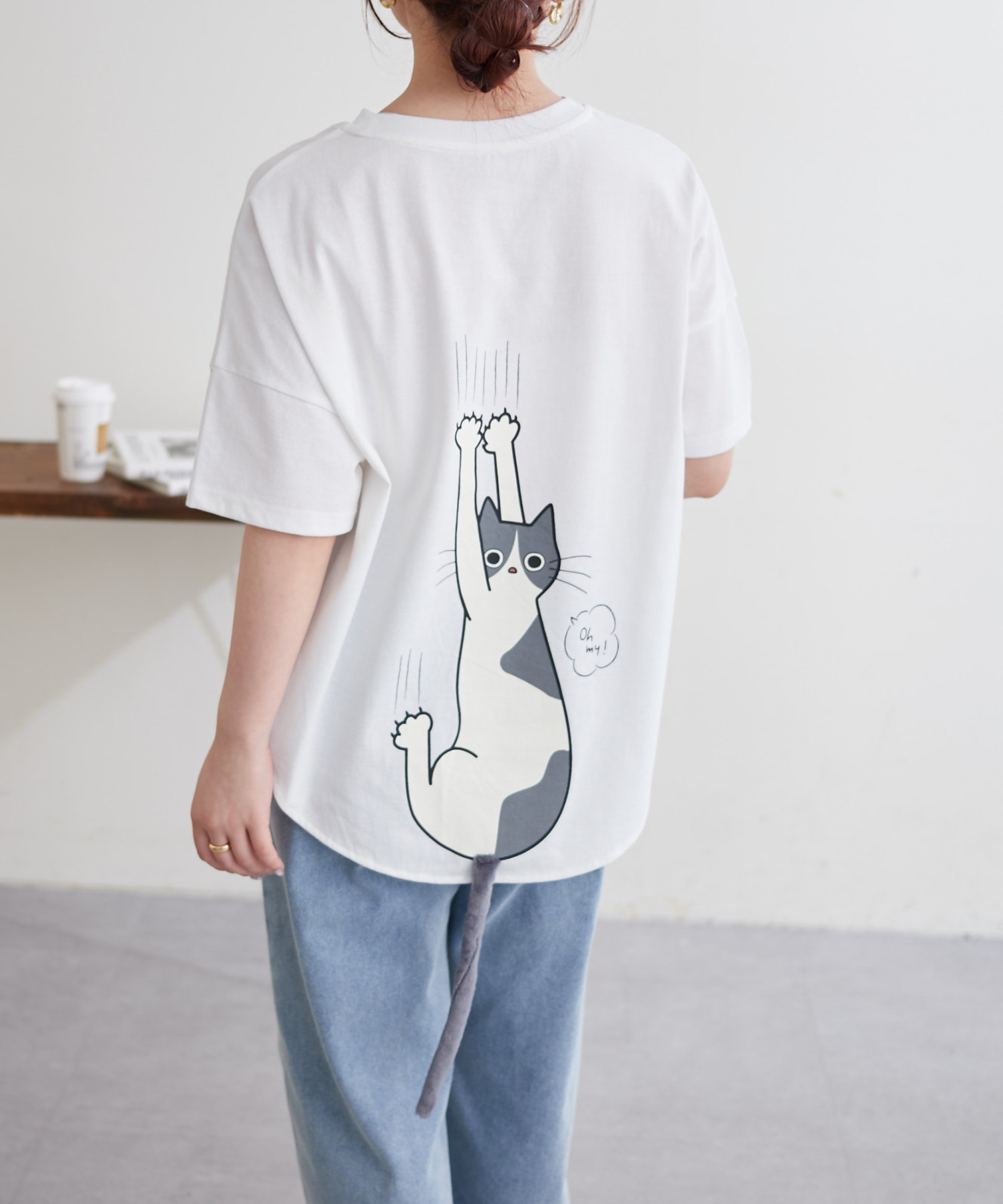クーポン】ネコしっぽTシャツ ゆったり 猫 カットソー(506047806