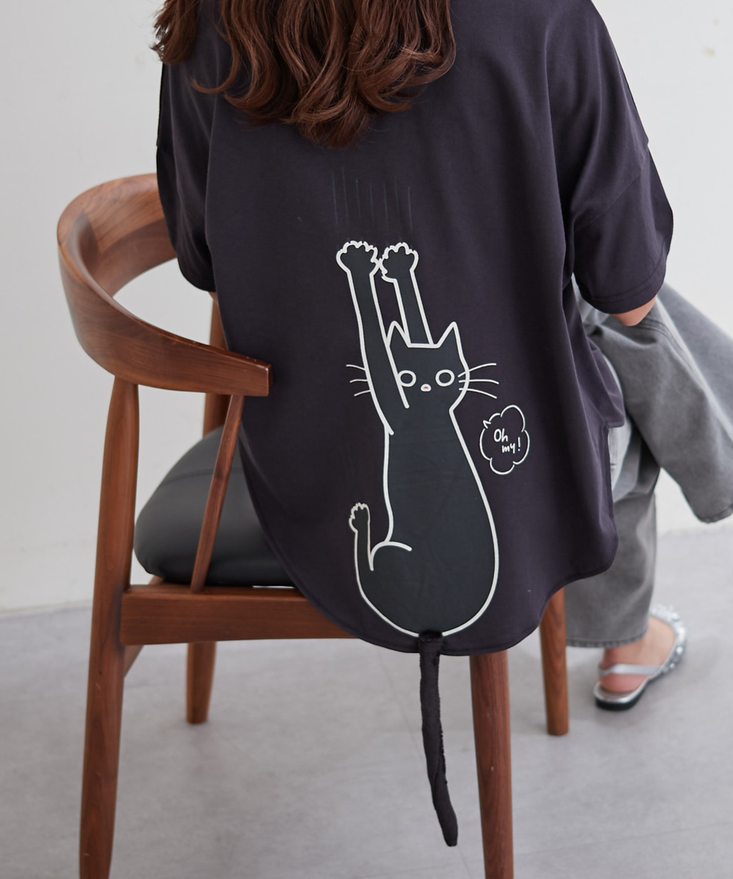 クーポン】ネコしっぽTシャツ ゆったり 猫 カットソー(506047806
