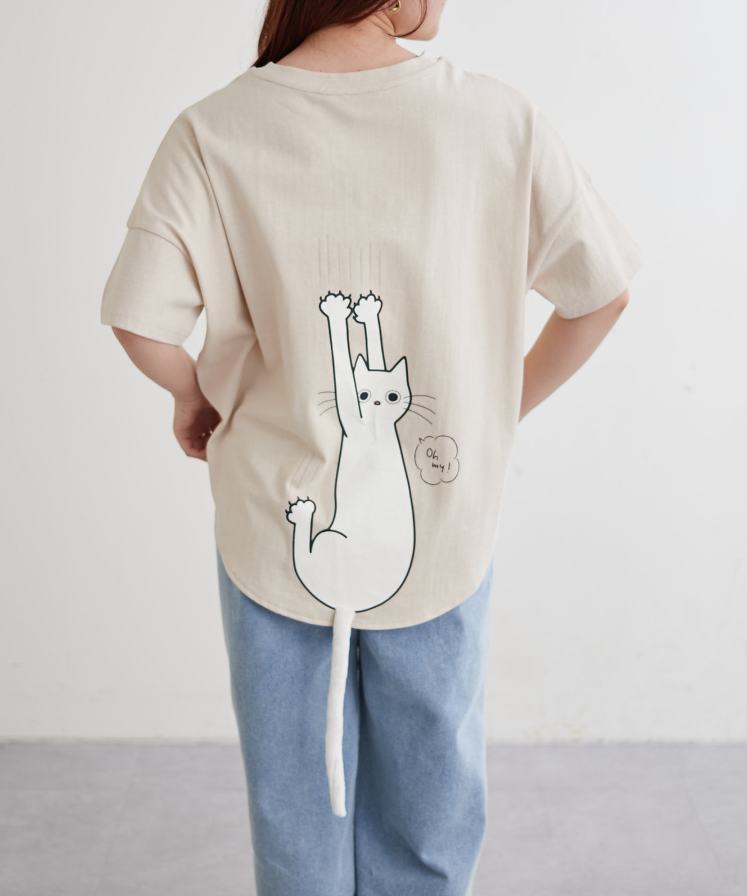 クーポン】ネコしっぽTシャツ ゆったり 猫 カットソー(506047806